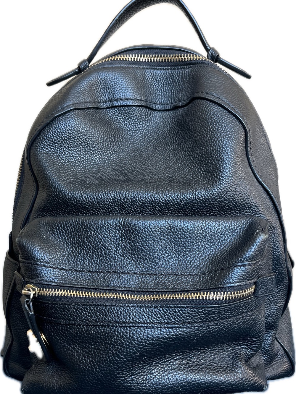 Coach Black Leather Backpack with Gold-Tone Zipper